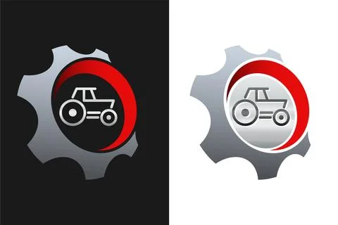 Cogwheel with tractor - workshop logo Stock Illustration