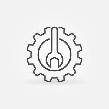 Cogwheel with Wrench linear vector concept icon Stock Illustration