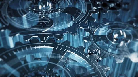 Cogwheels with 2D graphic elements Gears and bearings are spinning Illustrazione stock