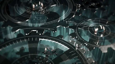 Cogwheels and HUD elements technological intro. Type2 Stock Footage 82642370