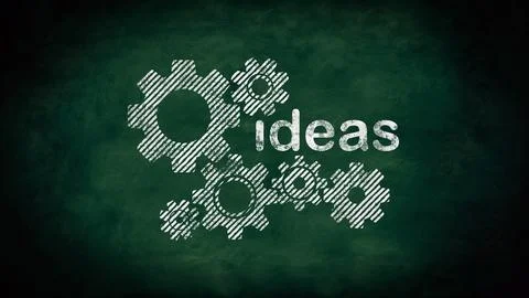 Cogwheels and ideas concept on blackboard. 3D illustration Stock Illustration