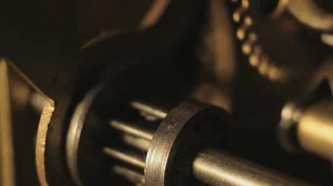 Cogwheels of an antique clock, macroshot of the working mechanism Video stock 48683654