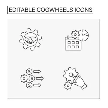 Cogwheels line icons set Stock Illustration
