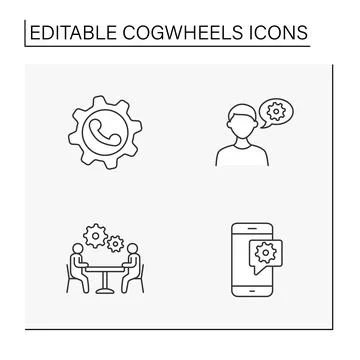 Cogwheels line icons set Stock Illustration