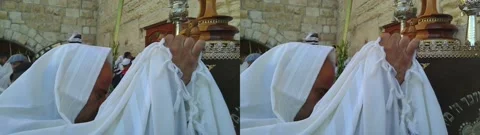 Cohen pray during Priestly Blessing Western Wall stereoscopic 3D SBS Vídeo Stock 234703543