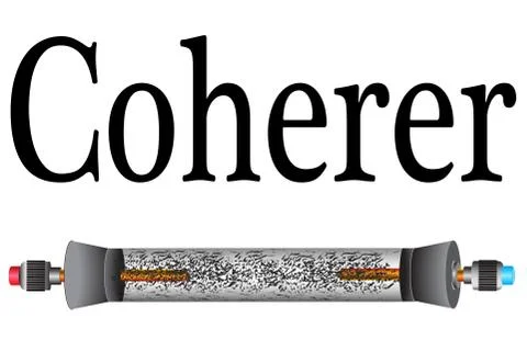 Coherer is a device in which there are metal filings and two electrodes, Stock Illustration