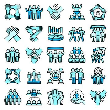 Cohesion icon set, outline style Stock Illustration