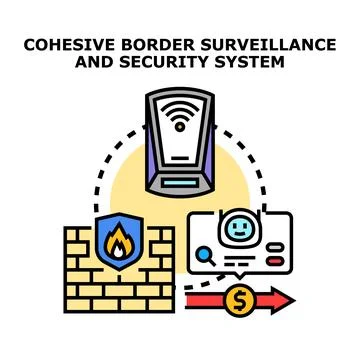 Cohesive border surveillance and security system concept Stock Illustration