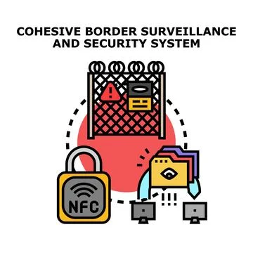 Cohesive border surveillance and security system managing access Stock Illustration