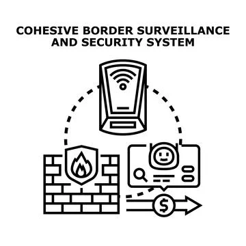 Cohesive border surveillance and security system concept Stock Illustration
