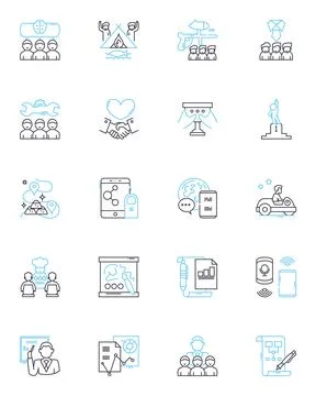 Cohesive unit linear icons set. Collaboration, Unity, Synergy, Cohesion, Trust Stock Illustration