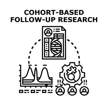 Cohort based follow up research data analysis concept Stock Illustration