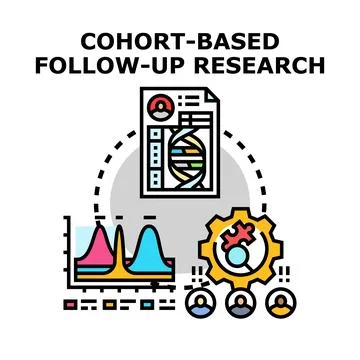 Cohort based follow up research data analysis concept Stock Illustration