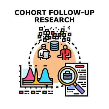 Cohort follow up research analyzing data and statistics Stock Illustration