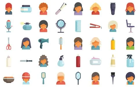 Coiffure icons set flat vector. Hair salon Stock Illustration