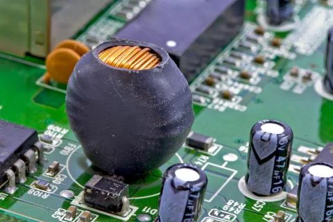 Coil and capacitor in the input of the network switch Stock Photos