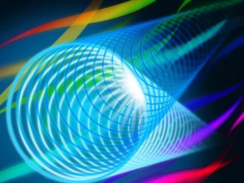 Coil Background Shows Spring Tunnel And Rainbow Ribbons Stock Illustration