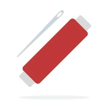 Coil of red thread with a needle flat isolated Stock Illustration