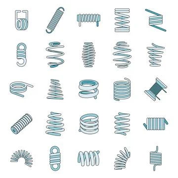 Coil spring cable icons set vector color Stock Illustration