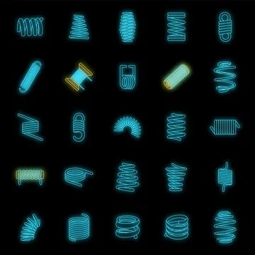 Coil spring cable icons set vector neon Stock Illustration