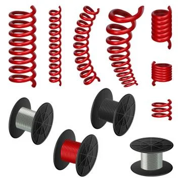 Coil spring cable mockup set, realistic style Stock Illustration