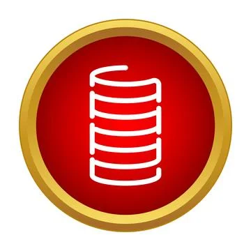 Coil spring outline icon inside a red circle with gold ring Stock Illustration