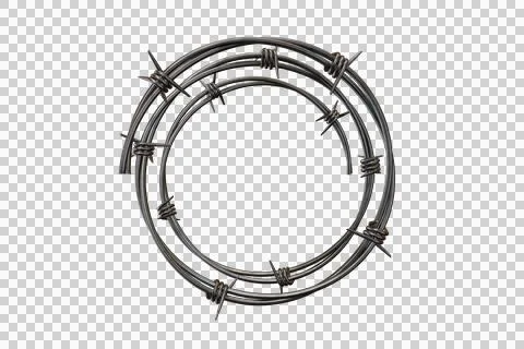 Coiled barbed wire circle isolated on a solid black background Stock Illustration