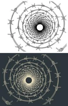 Coiled barbed wire close-up Stock Illustration