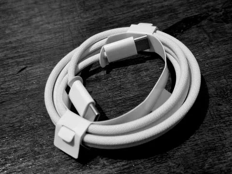 Coiled braided USB Type-C cable Stock-Fotos