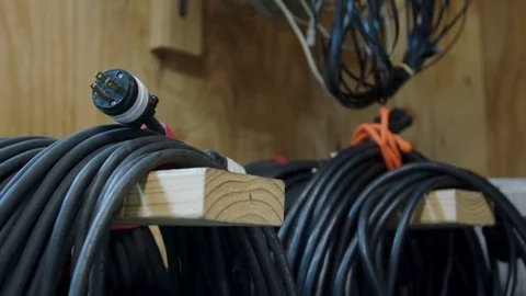 Coiled cables hanging Video stock 85287880