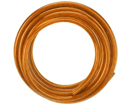Coiled Copper Wire with Transparent Insulation Isolated on White Stock-Fotos