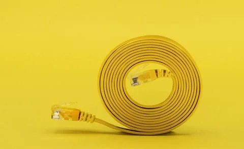 Coiled network cable on yellow background Stock Photos