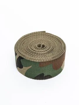 Coiled olive green webbing strap variant nine Stock Photos