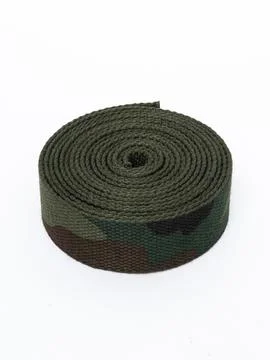 Coiled olive green webbing strap variant seven Stock Photos