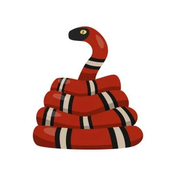 Coiled red snake at white background looking with yellow eye at viewer Stock Illustration