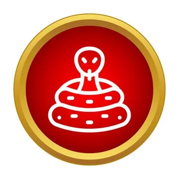 Coiled snake icon on red gold button Stock Illustration