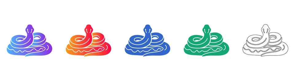 Coiled Snake Icon Set in Gradient and Outline Styles 스톡 일러스트