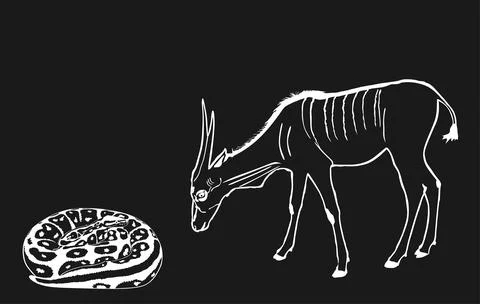 Coiled snake python chasing eland antelope Illustration