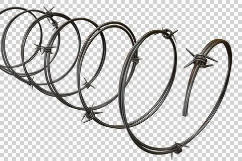 Coiled strands of dark metallic barbed wire on a black background Stock Illustration