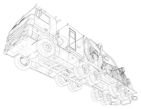 Coiled tubing machine technical wire-frame. EPS10 format. Vector created of 3d Illustrazione stock
