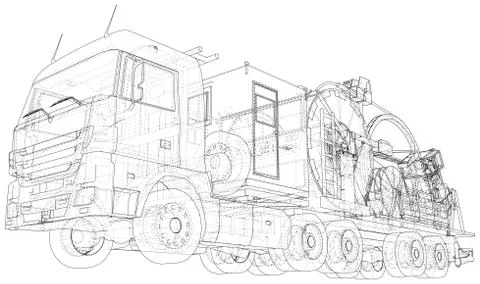 Coiled tubing machine technical wire-frame. EPS10 format. Vector created of 3d Illustrazione stock