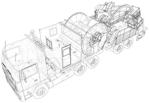 Coiled tubing machine technical wire-frame. EPS10 format. Vector created of 3d Illustrazione stock