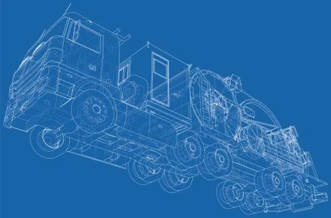 Coiled tubing machine technical wire-frame. EPS10 format. Vector created of 3d Illustrazione stock
