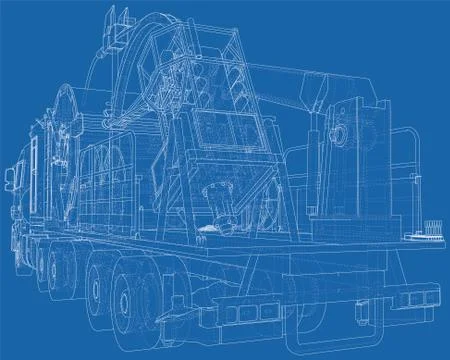 Coiled tubing machine technical wire-frame. EPS10 format. Vector created of 3d Illustrazione stock
