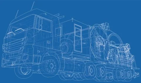 Coiled tubing machine technical wire-frame. EPS10 format. Vector created of 3d Stock-Illustration