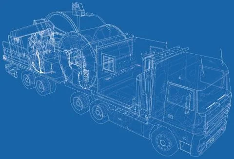 Coiled tubing machine technical wire-frame. EPS10 format. Vector created of 3d Stock-Illustration