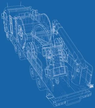 Coiled tubing machine technical wire-frame. EPS10 format. Vector created of 3d Illustrazione stock