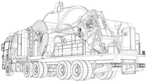 Coiled tubing machine technical wire-frame. EPS10 format. Vector created of 3d Stock-Illustration
