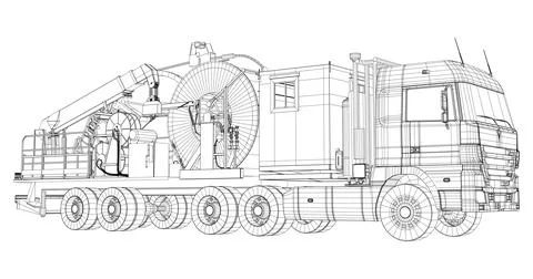 Coiled tubing machine technical wire-frame. EPS10 format. Vector created of 3d Stock Illustration