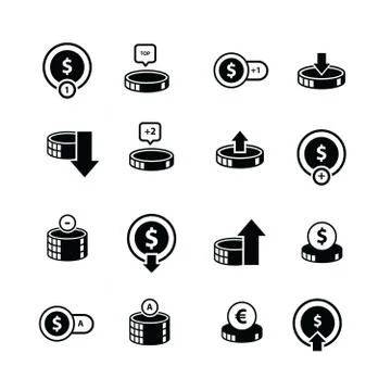 Coin and bubbles icon 16 item Stock Illustration